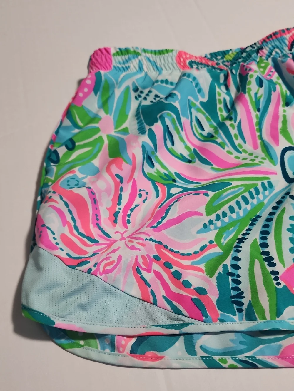 Lilly Pulitzer Luxletic Floral Print Athletic Shorts - Pink & Aqua - Picture 4 of 9
